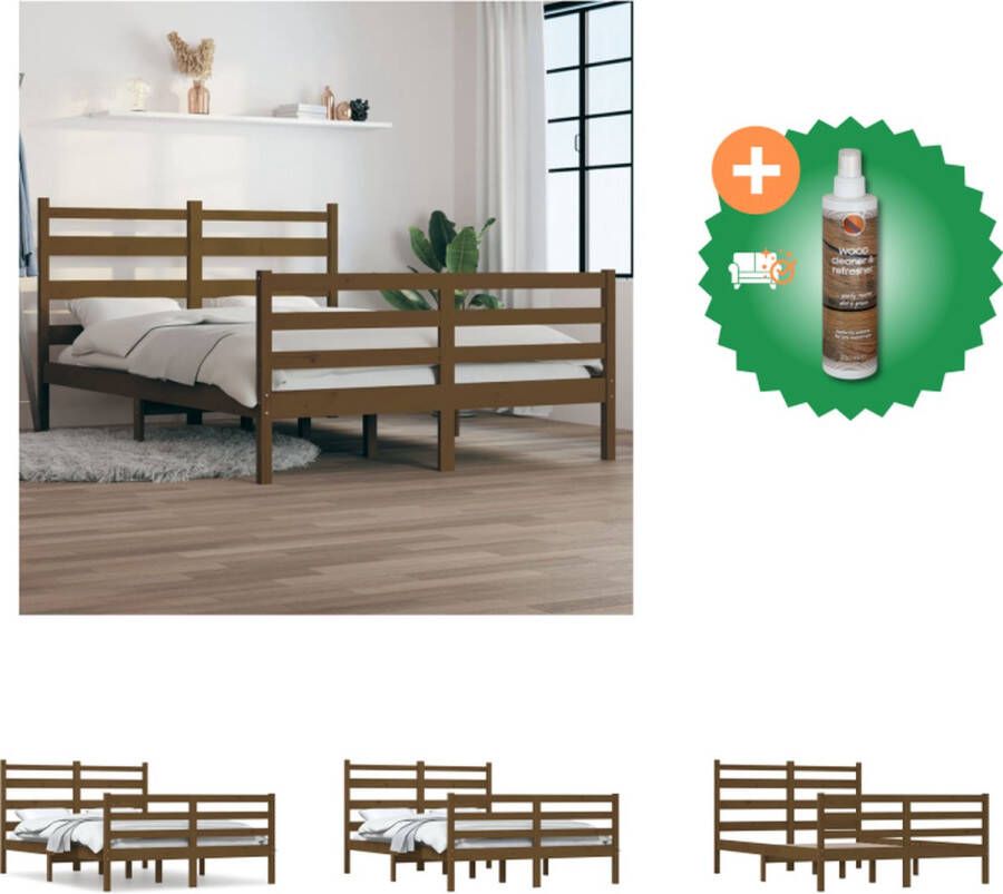 VidaXL Bedframe Klassiek Grenenhout 205.5 x 166 x 100 cm Honingbruin Bed Inclusief Houtreiniger en verfrisser
