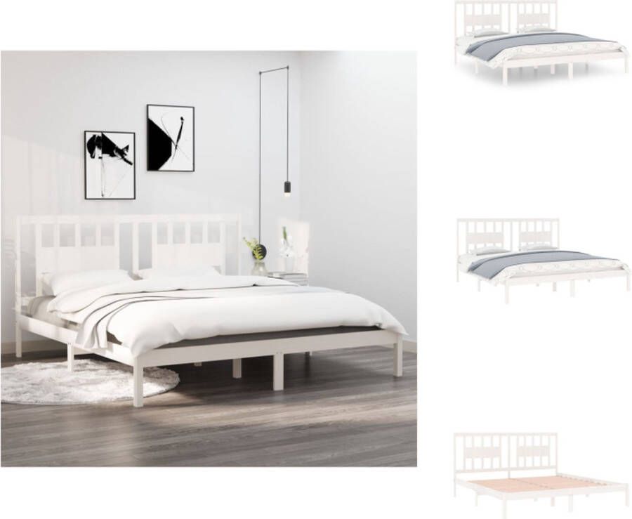 VidaXL Bedframe Klassiek Grenenhout 205.5 x 206 x 100 cm Wit Bed