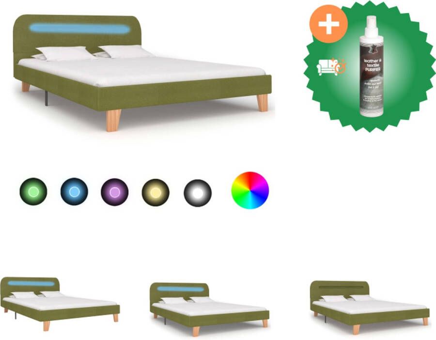 VidaXL Bedframe Klassiek Groen 208x145x80 cm LED-strip 140x200 cm matras Bed Inclusief Reiniger