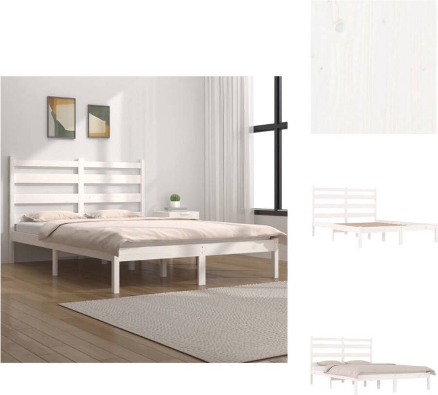 VidaXL Bedframe Klassiek Hout 195.5 x 145.5 x 100 cm Wit Bed
