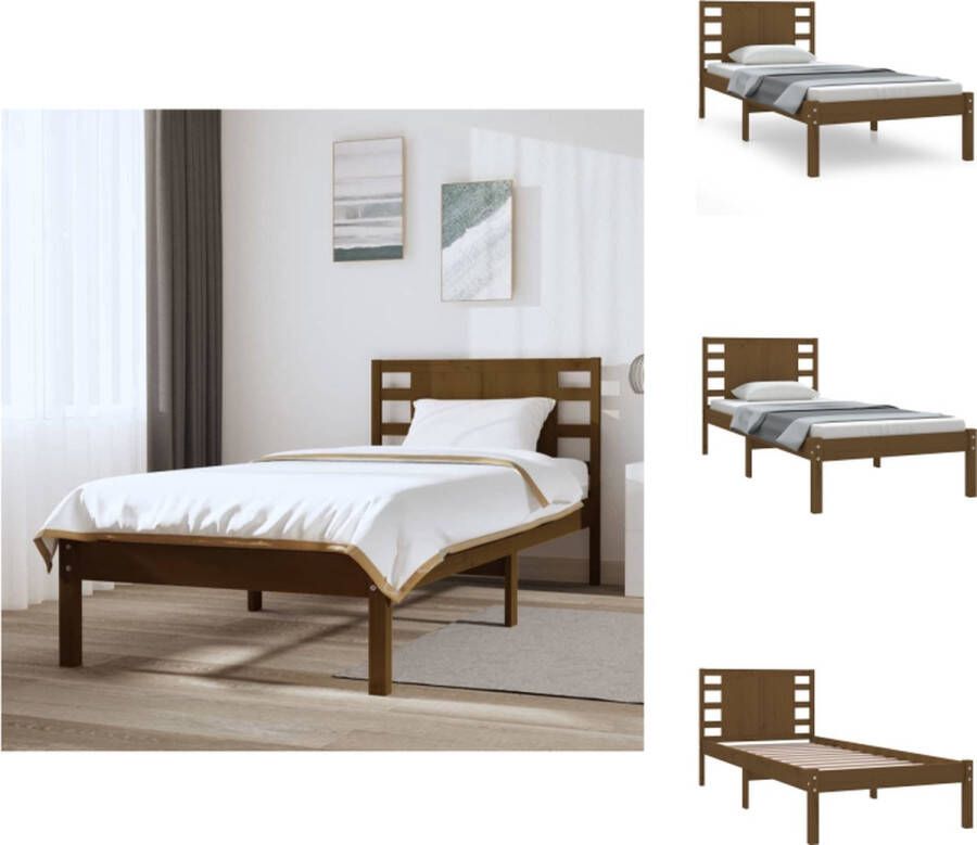 VidaXL Bedframe Bedframes Eenpersoonsbed Bed Bedframe massief grenenhout honingbruin 100x200 cm - Foto 5