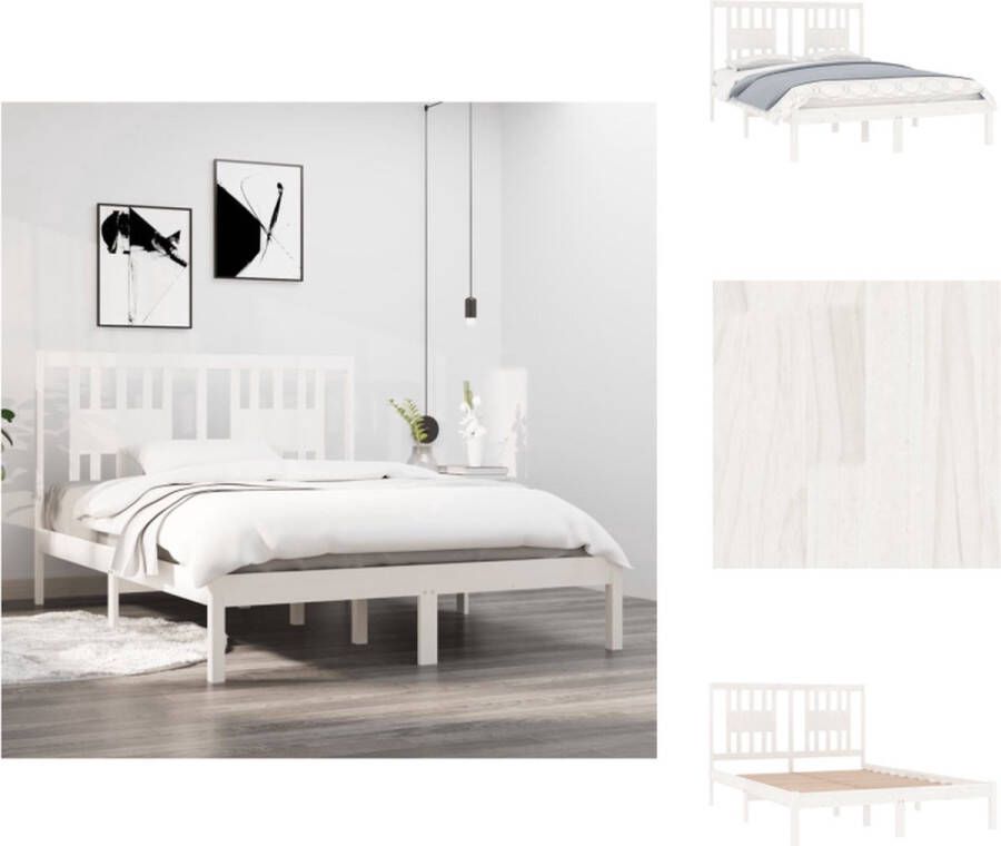 VidaXL Bedframe Bedframes Tweepersoonsbed Bed Bedframe massief hout wit 135x190 cm - Foto 6