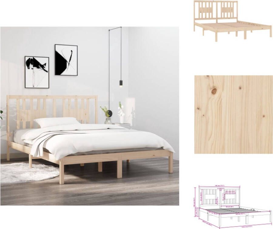VidaXL Bedframe Bedframes Tweepersoonsbed Bed Bedframe massief grenenhout 140x200 cm - Foto 2