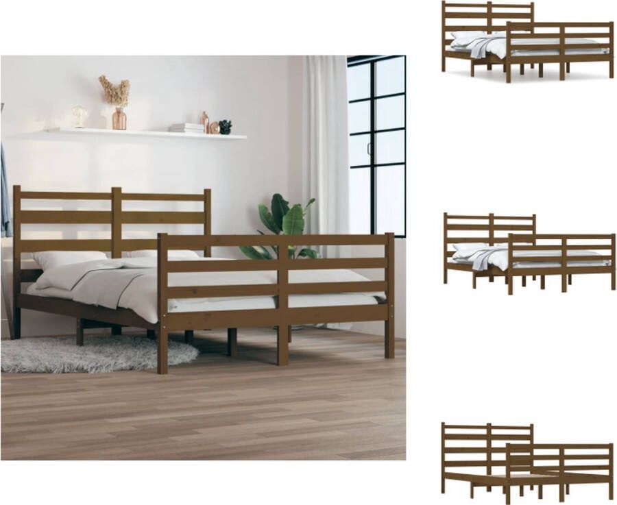 VidaXL Bedframe Klassiek houten 140 x 200 cm Massief grenenhout Honingbruin Bed