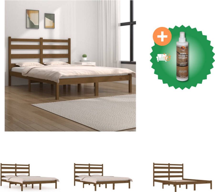 VidaXL Bedframe Klassiek houten 195.5 x 125.5 x 100 cm Honingbruin Massief grenenhout Bed Inclusief Houtreiniger en verfrisser