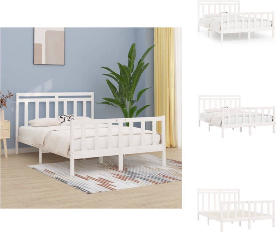 VidaXL Bedframe Bedframes Massief Houten Bed Tweepersoonsbed Bedframe massief grenenhout wit 160x200 cm - Foto 2