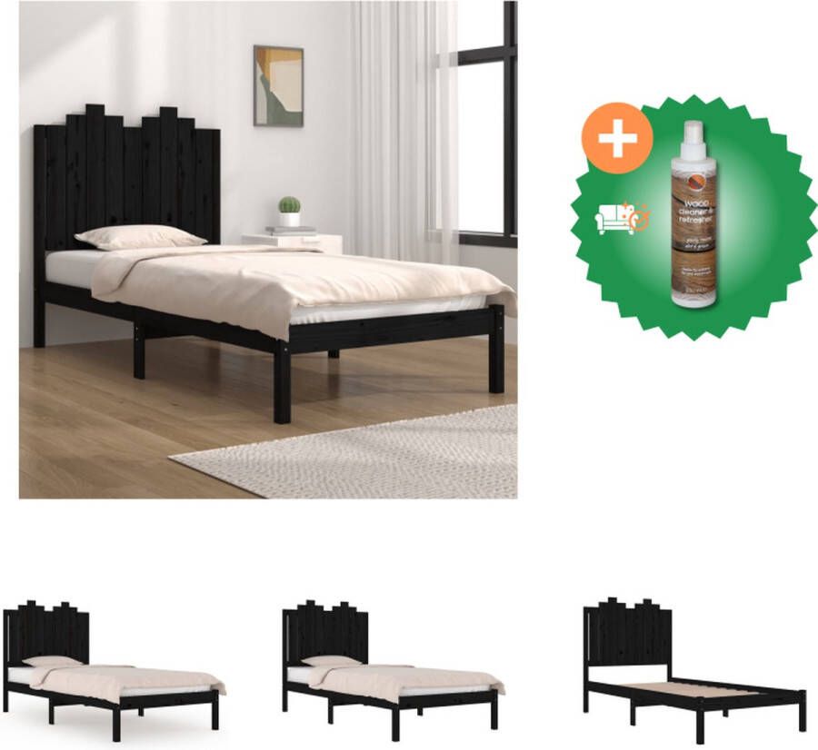 VidaXL Bedframe Klassiek Houten 205.5 x 95.5 x 110 cm Massief Grenenhout Zwart Bed Inclusief Houtreiniger en verfrisser