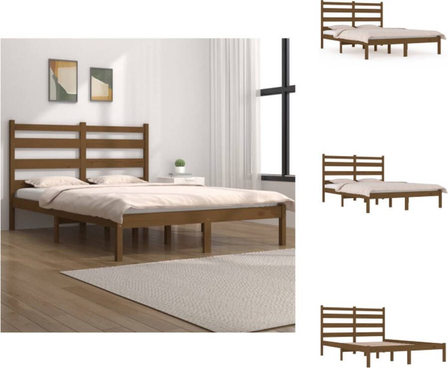 VidaXL Bedframe Klassiek houten bedframe 140 x 200 cm Massief grenenhout Honingbruin Montage vereist Bed