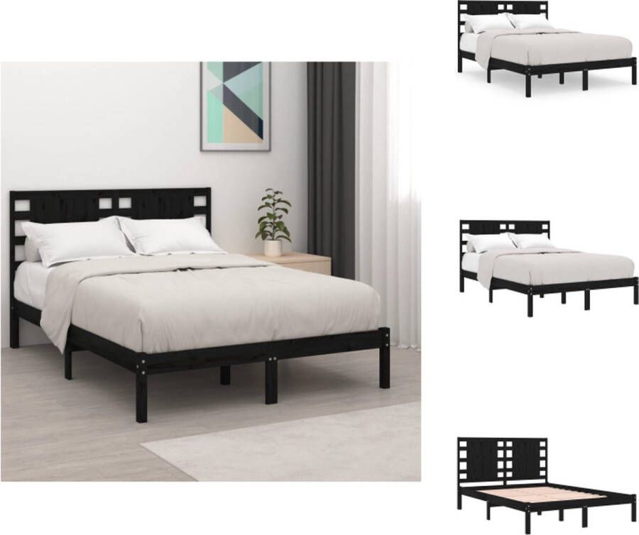 VidaXL Bedframe Klassiek houten bedframe 205.5 x 146 x 100 cm Zwart Massief grenenhout Bed