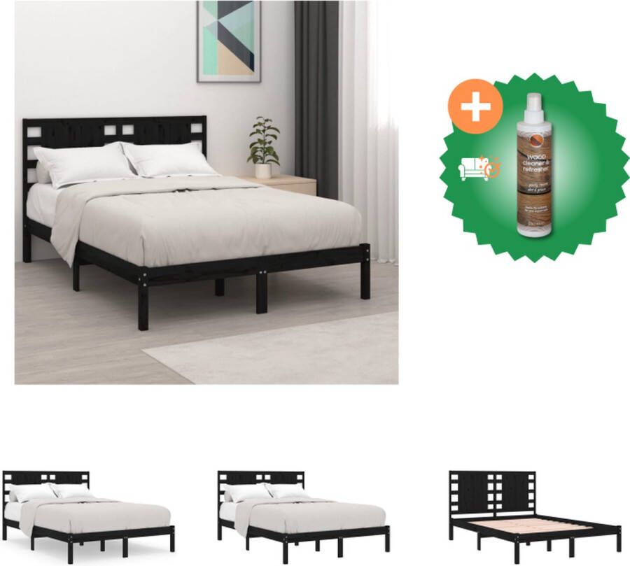 VidaXL Bedframe Klassiek houten bedframe 205.5 x 146 x 100 cm Zwart Massief grenenhout Bed Inclusief Houtreiniger en verfrisser