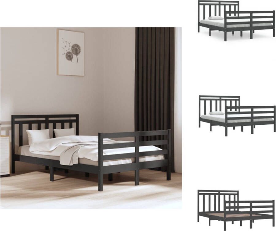 VidaXL Bedframe Klassiek Houten bedframe Afmeting- 195.5 x 140.5 x 69.5 cm Ken- Grijs Materiaal- Massief grenenhout Bed