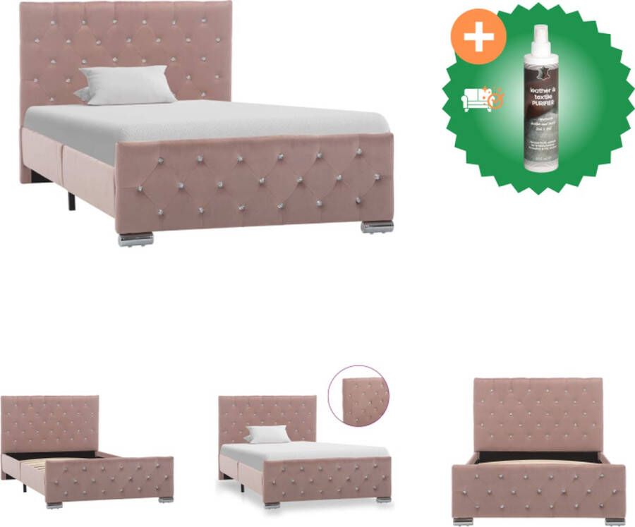 VidaXL Bedframe Klassiek houten en stalen bedframe 100x200cm Roze fluweel Bed Inclusief Reiniger