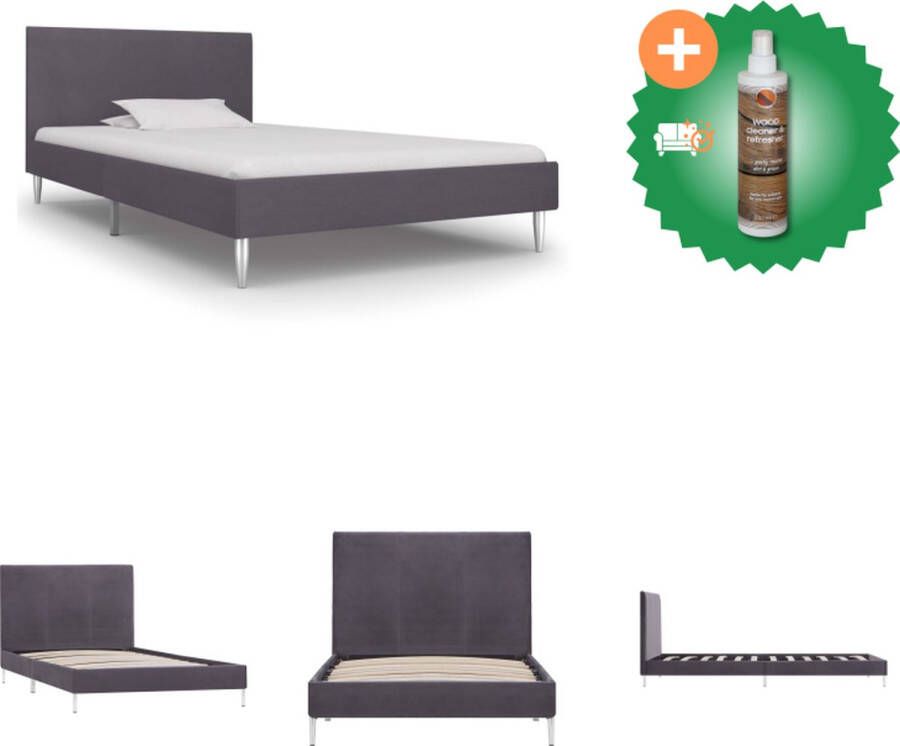VidaXL Bedframe Klassiek Hout IJzer Geschikt voor 90x200 cm Matras Grijs 208x95x81 cm Bed Inclusief Houtreiniger en verfrisser