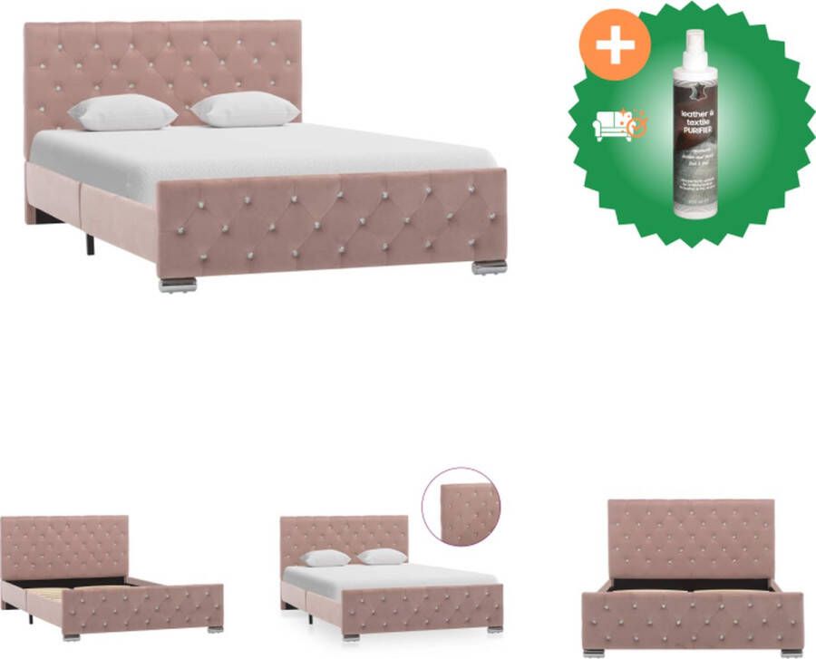 VidaXL Bedframe Klassiek Hout Staal Fluweel 120 x 200 cm Roze Bed Inclusief Reiniger