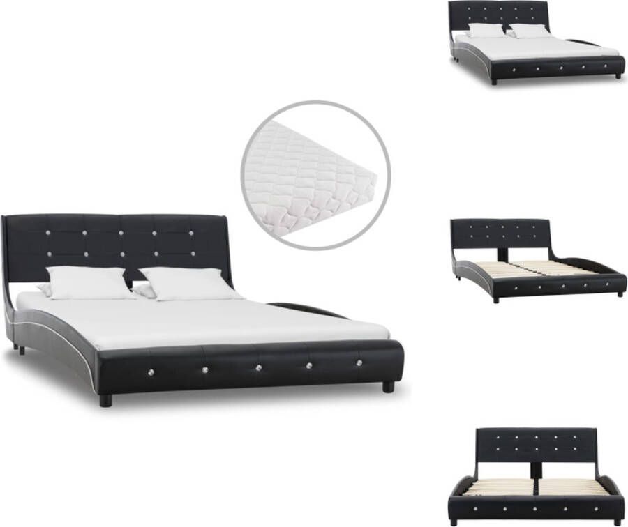 VidaXL Bedframe Klassiek IJzer en hout 223 x 125 x 69.5 cm Zwart Matras Comfortabel 200 x 120 x 17 cm Wit Wasbare hoes Bed