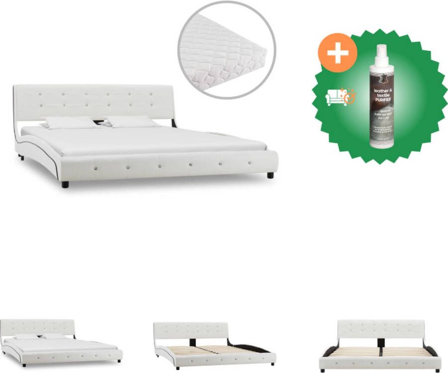 VidaXL Bedframe Klassiek Ijzer en hout 223 x 165 x 69.5 cm Wit Bed Inclusief Reiniger