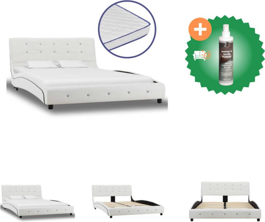 VidaXL Bedframe Klassiek IJzer en Hout Wit 223 x 125 x 69.5 cm Traagschuim Matras 200 x 120 x 17 cm Polyester 5 Lagen Bed Inclusief Reiniger