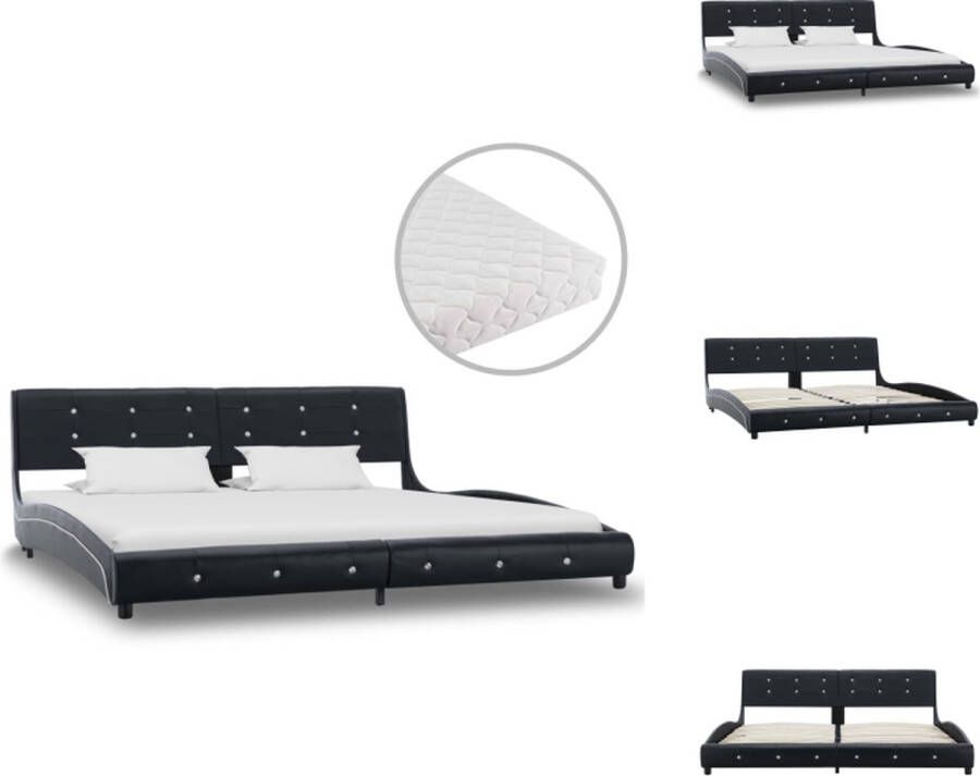 VidaXL Bedframe Klassiek IJzer en hout Zwart 223 x 185 x 69.5 cm Inclusief matras Gewatteerde wasbare hoes Bed