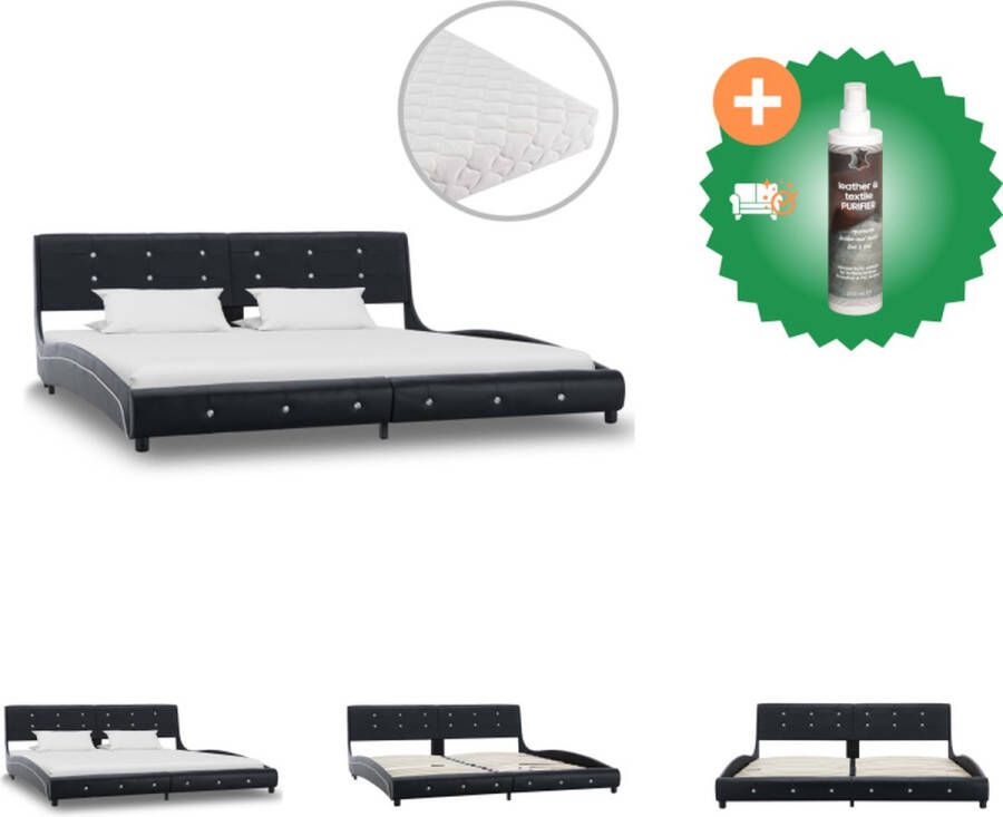 VidaXL Bedframe Klassiek IJzer en hout Zwart 223 x 185 x 69.5 cm Inclusief matras Gewatteerde wasbare hoes Bed Inclusief Reiniger