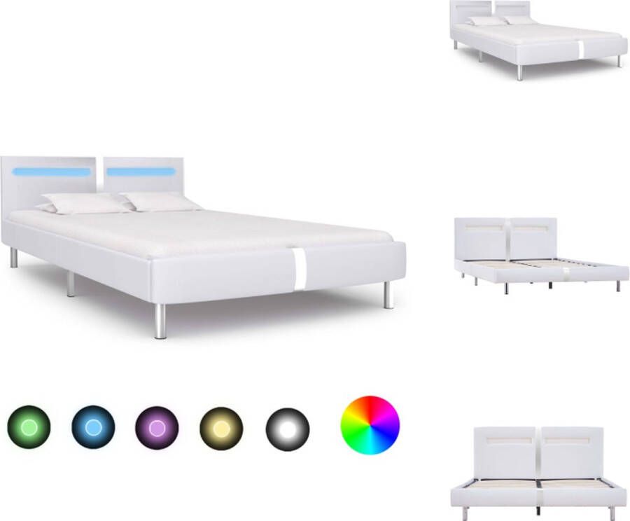 VidaXL Bedframe Klassiek LED-verlicht wit bedframe 120 x 200 cm Houten poten Bed