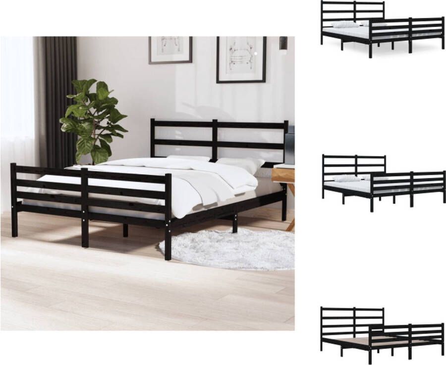 VidaXL Bedframe Klassiek Massief Grenenhout 135 x 190 cm Hoofdeinde Zwart Bed - Foto 1