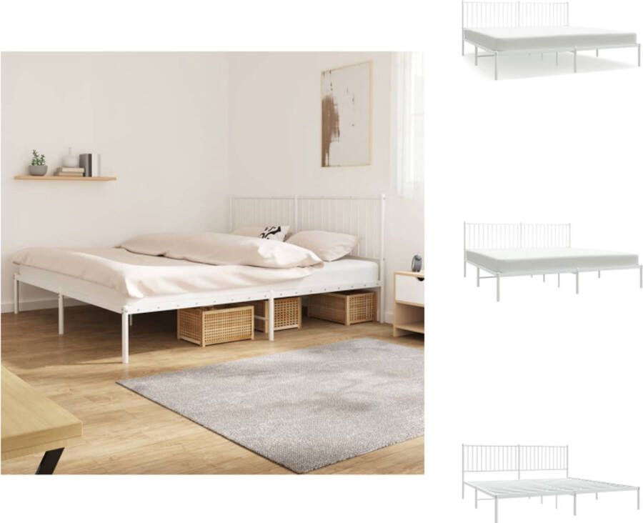 VidaXL Bedframe Bedframes Tweepersoonsbed Bed Bedframe met hoofdbord metaal wit 193x203 cm - Foto 2