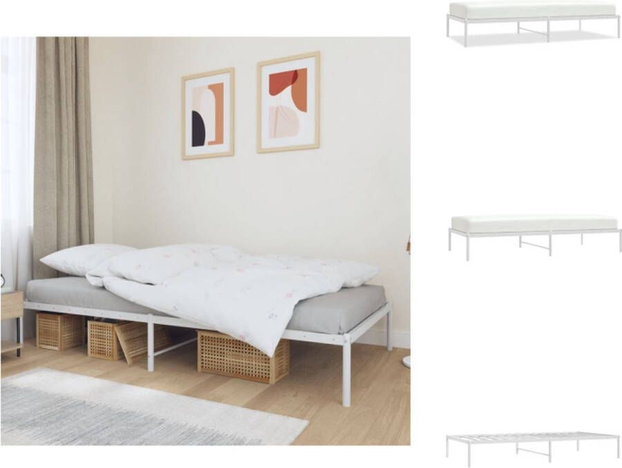 VidaXL Bedframe Klassiek Metalen constructie Opbergruimte Wit 207 x 104.5 x 31 cm 100 x 200 cm (matras niet inbegrepen) Bed