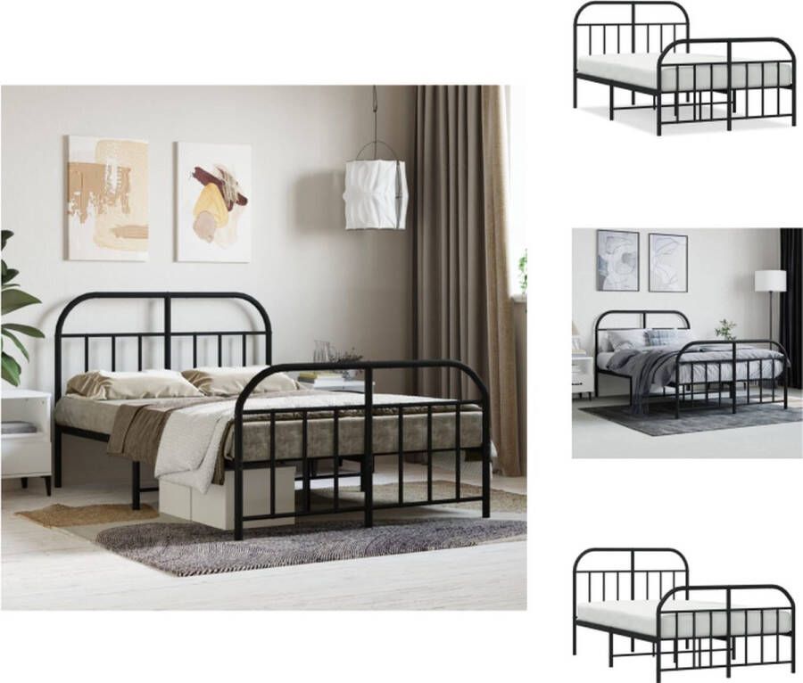 VidaXL Bedframe Bedframes Tweepersoonsbed Bed Bedframe met hoofd- en voeteneinde metaal zwart 120x190 cm - Foto 2