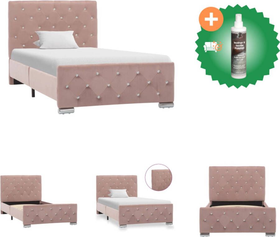 VidaXL Bedframe Klassiek model van hout en staal 90 x 200 cm Inclusief duurzaam fluwelen bekleding Kleur- roze Bed Inclusief Reiniger
