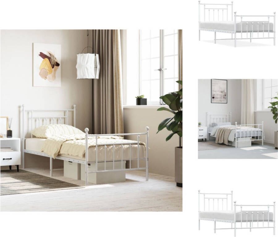 VidaXL Bedframe Klassiek Robuust Metalen Frame Extra Opbergruimte Wit 196 x 95 x 97 cm Geschikt voor 90 x 190 cm matras Montage vereist Bed