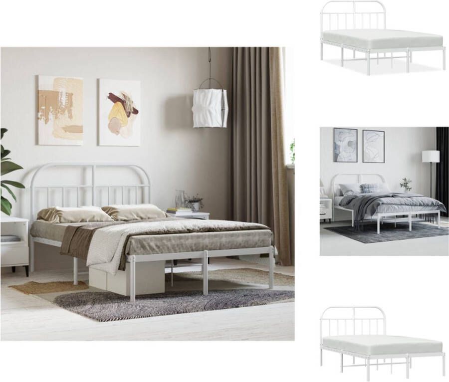 VidaXL Bedframe Bedframes Tweepersoonsbed Bed Bedframe met hoofdbord metaal wit 135x190 cm - Foto 2