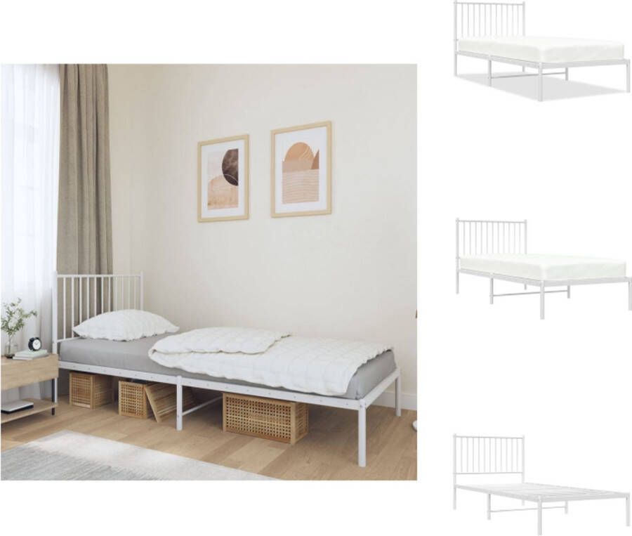 VidaXL Bedframe Bedframes Eenpersoonsbed Bed Bedframe met hoofdbord metaal wit 90x200 cm