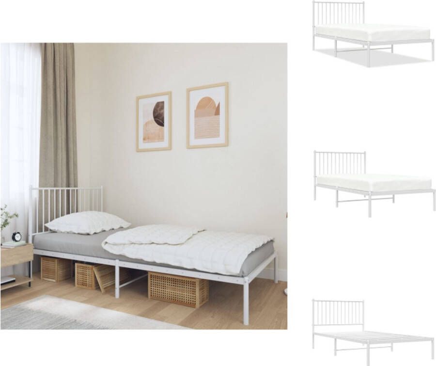 VidaXL Bedframe Klassiek Wit 207x104.5x90.5 cm Robuuste metalen constructie Bed