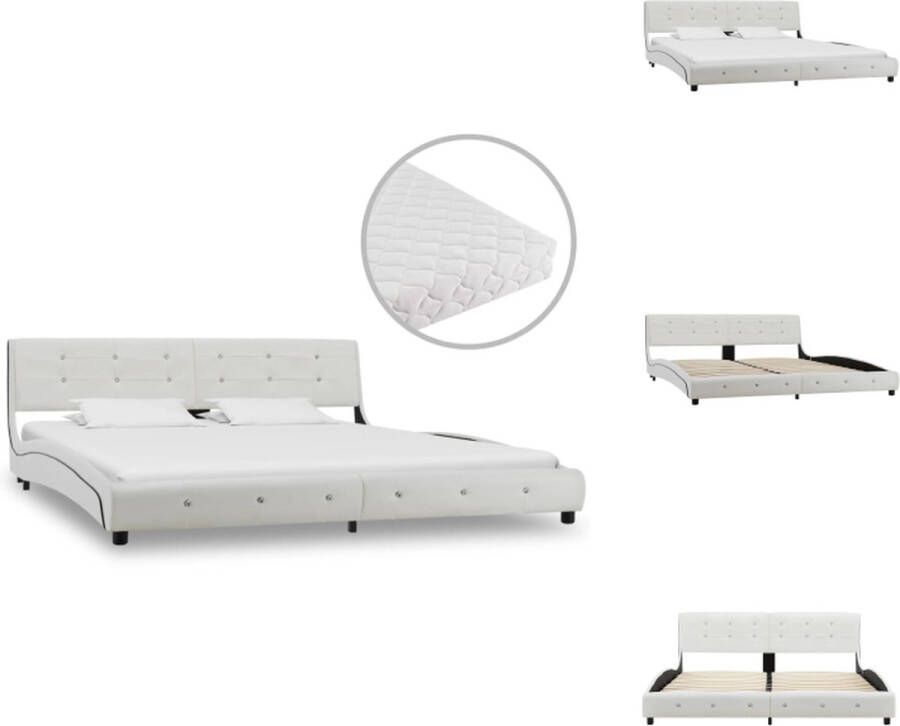 VidaXL Bedframe Klassiek wit Ijzer en hout 223 x 185 x 69.5 cm Inclusief matras Bed