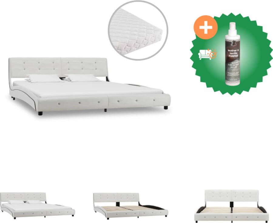 VidaXL Bedframe Klassiek wit Ijzer en hout 223 x 185 x 69.5 cm Inclusief matras Bed Inclusief Reiniger