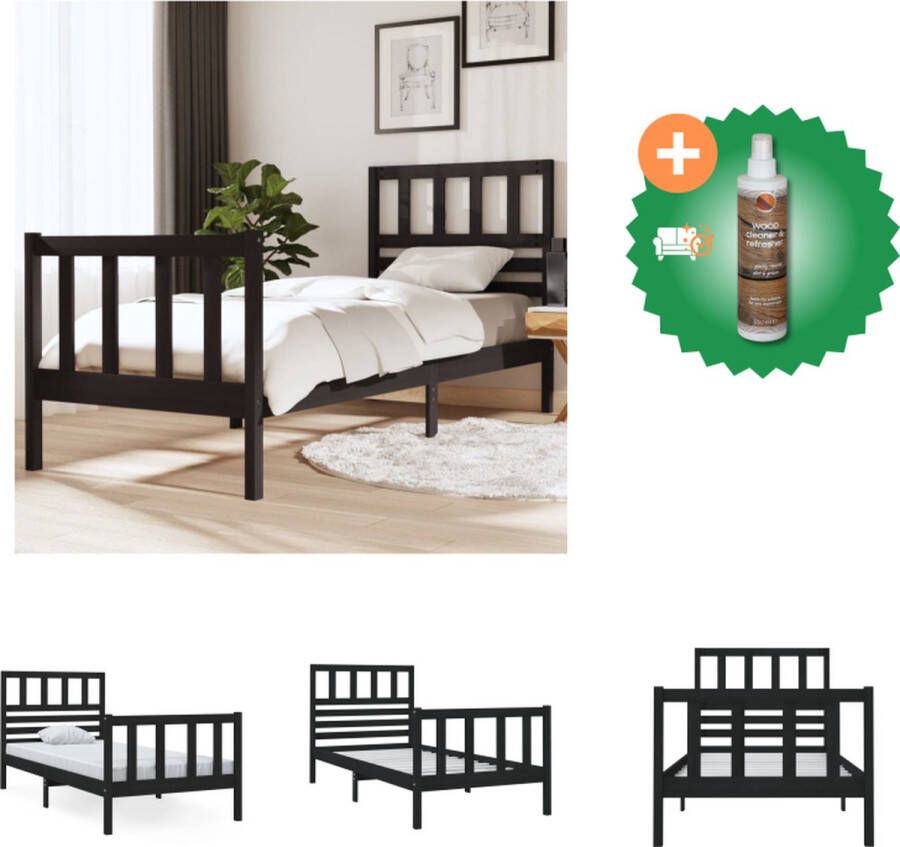 VidaXL Bedframe Klassiek Zwart 195.5 x 81 x 100 cm Geschikt voor 75 x 190 cm Matras Massief Grenenhout Bed Inclusief Houtreiniger en verfrisser - Foto 2