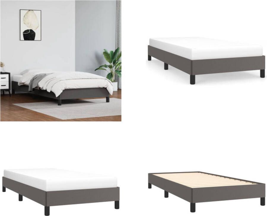 VidaXL Boxspringframe kunstleer grijs 100x200 cm Boxspringframe Boxspringframes Bed Ledikant - Foto 4