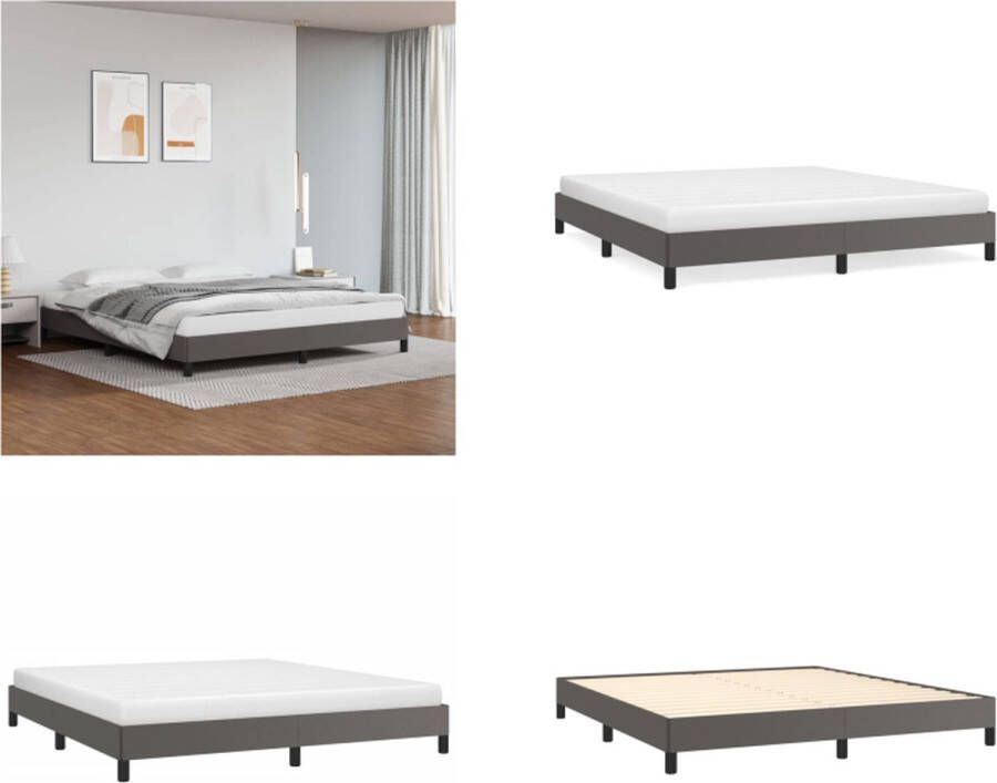 VidaXL Boxspringframe kunstleer grijs 180x200 cm Boxspringframe Boxspringframes Bed Ledikant - Foto 2