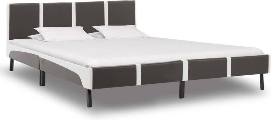 VidaXL Bedframe Kunstleer Grijs en Wit 180x200 cm Klassieke Bedframe Houten Bedframe Metalen Bedframe Tweepersoons Bed Boxspring Bed Kopen Slaapkamer Meubels Modern Bedframe Minimalistisch Bedframe - Foto 3