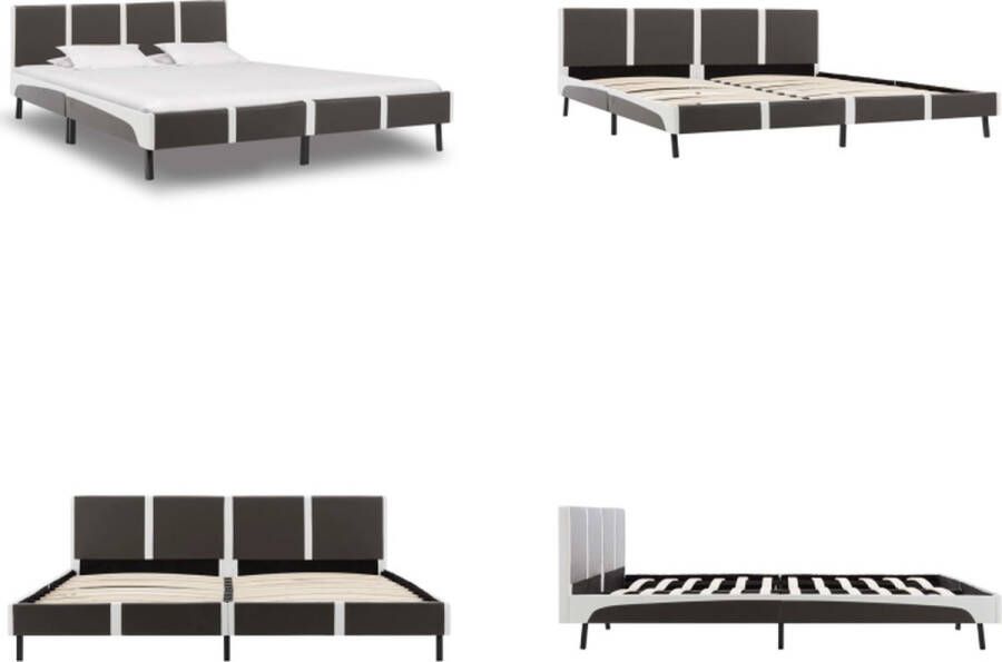 VidaXL Bedframe kunstleer grijs en wit 180x200 cm Bedframe Bedframes Bed Bedden