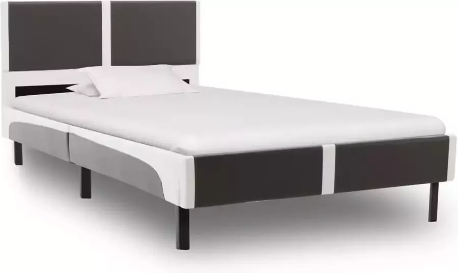 VidaXL -Bedframe-kunstleer-grijs-en-wit-90x200-cm - Foto 1