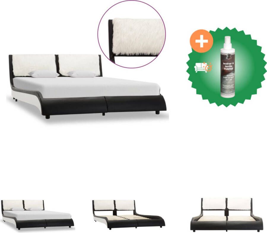 VidaXL Bedframe kunstleer zwart en wit 140x200 cm Bed Inclusief Reiniger
