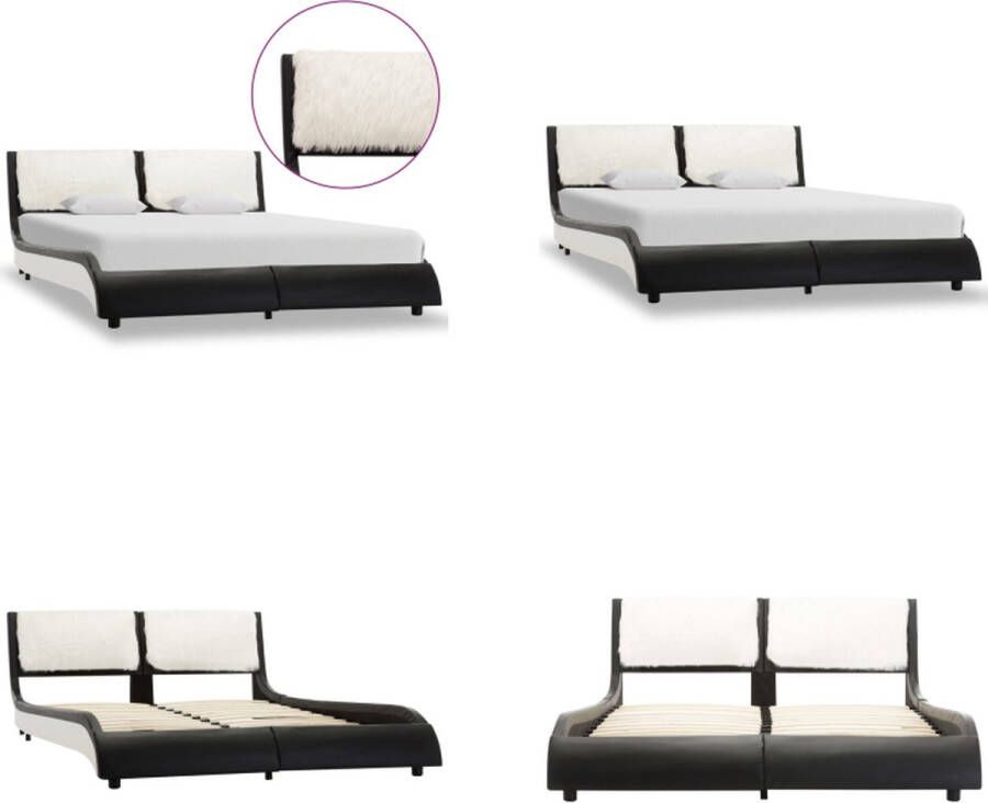 vidaXL Bedframe kunstleer zwart en wit 140x200 cm Bedframe Bedframes Bed Bedden