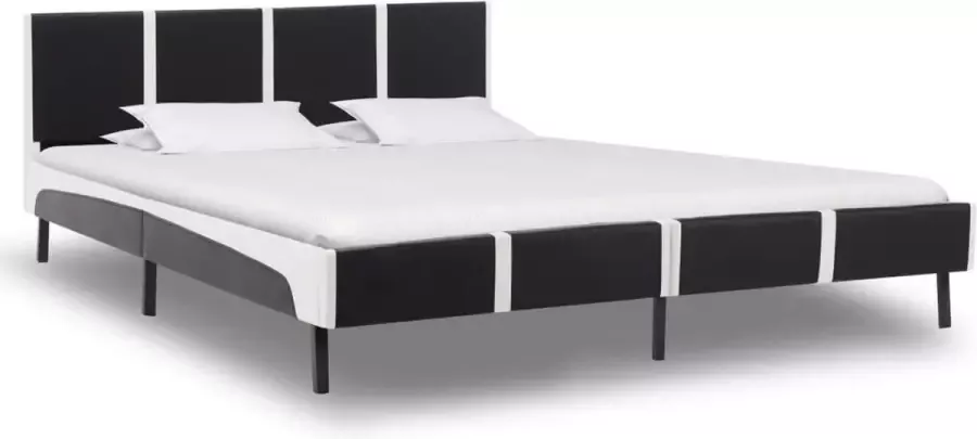 VIDAXL Bedframe kunstleer zwart en wit 150x200 cm
