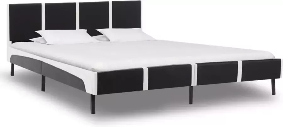 VIDAXL Bedframe kunstleer zwart en wit 160x200 cm