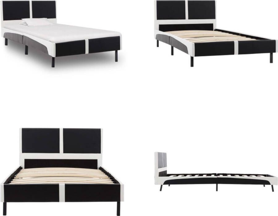 VidaXL Bedframe kunstleer zwart en wit 90x200 cm Bedframe Bedframes Bed Bedden