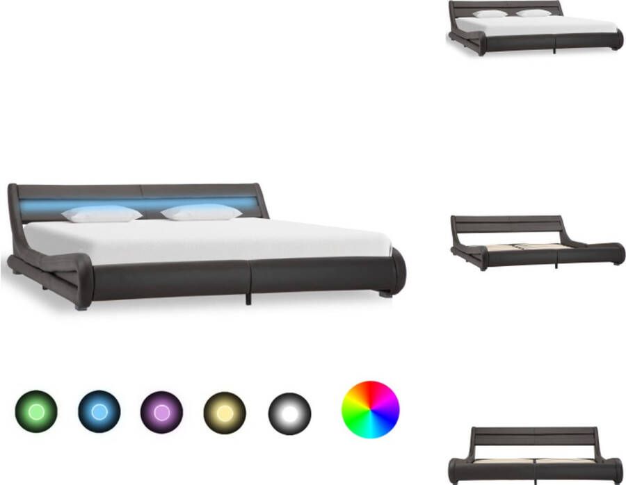 VidaXL Bedframe Kunstleren Bedframe Afmeting- 217 x 195 x 60 cm (L x B x H) Kleur- Grijs Bed - Foto 2