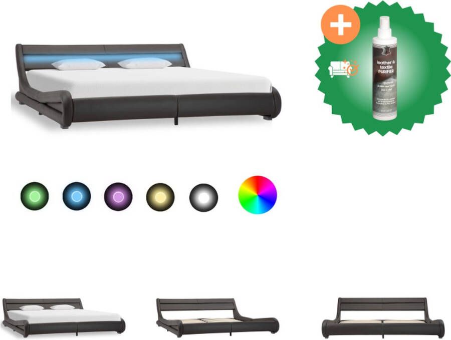 VidaXL Bedframe Kunstleren Bedframe Afmeting- 217 x 195 x 60 cm (L x B x H) Kleur- Grijs Bed Inclusief Reiniger