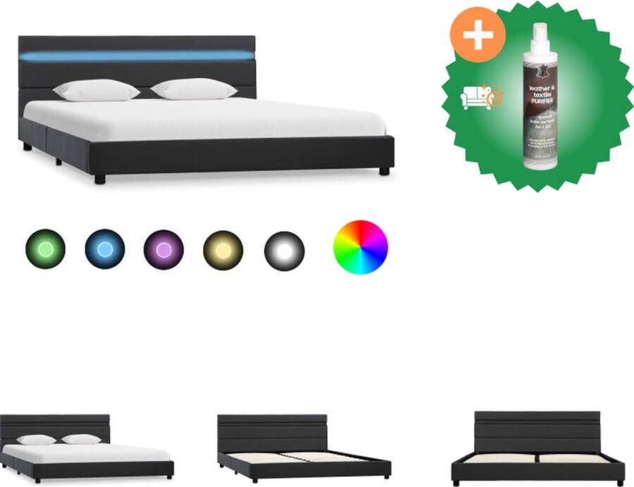 VidaXL Bedframe Kunstleren bedframe antracietgrijs 208 x 164 x 65 cm met LED-strip Bed Inclusief Reiniger