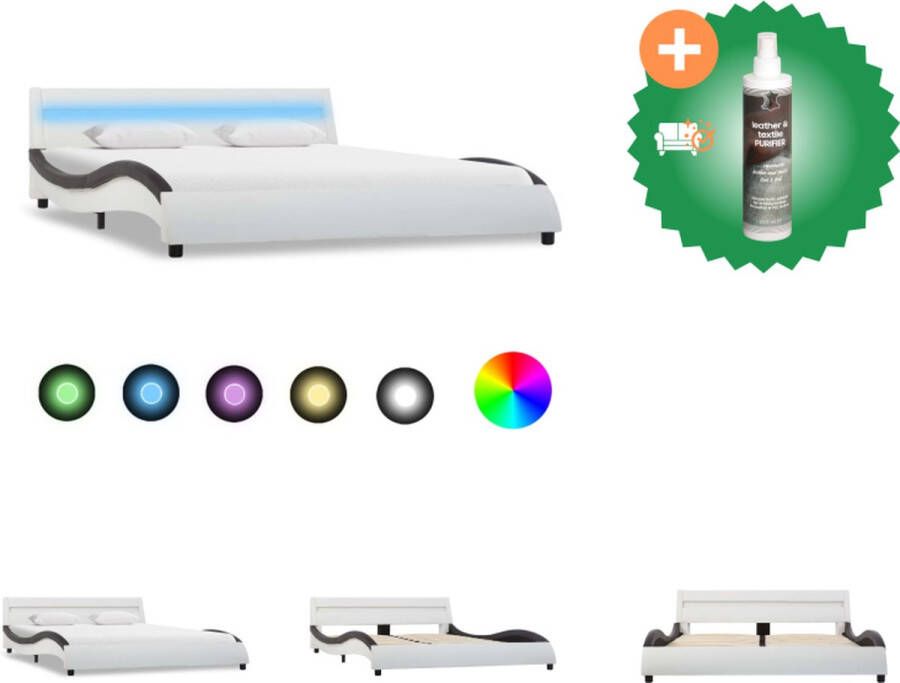 VidaXL Bedframe Kunstleren bedframe Bedden Afmetingen- 225 x 130 x 57 cm Kleur- wit met zwarte lijnen Bed Inclusief Reiniger